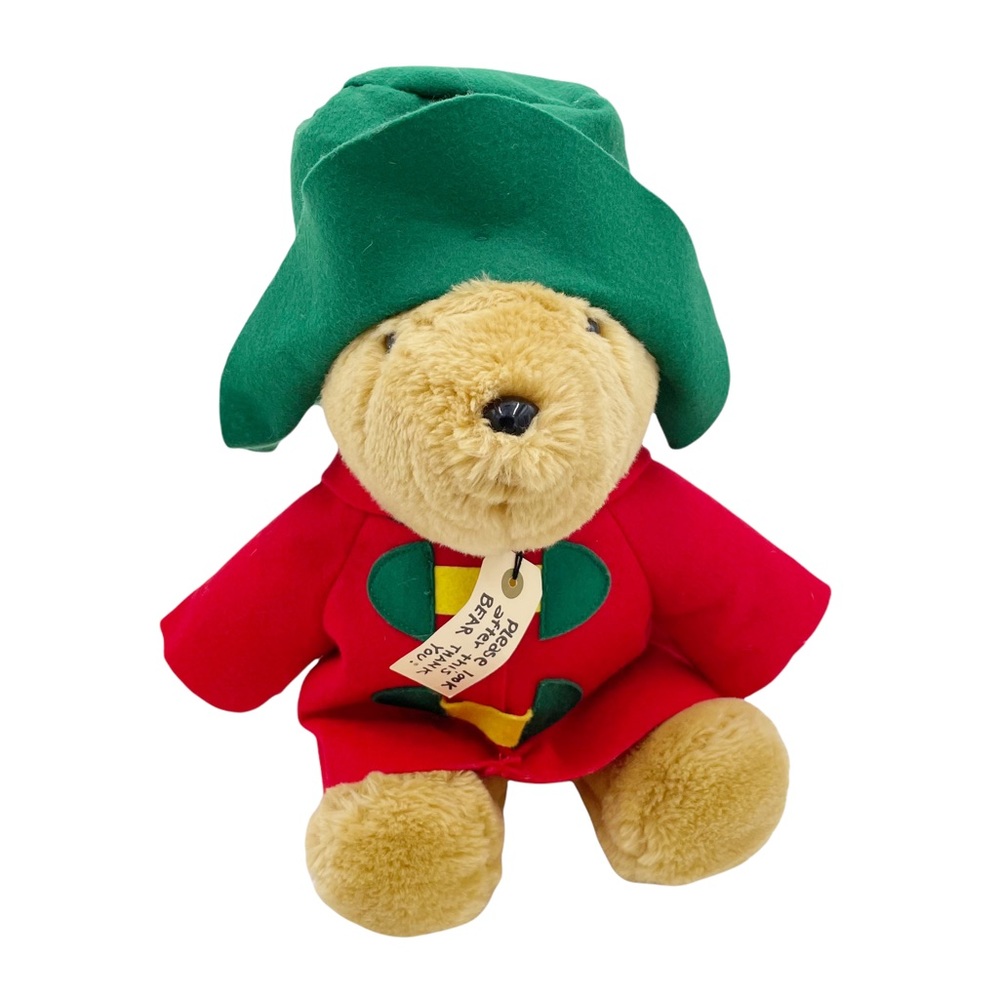Vintage Paddington Bear Sears Holiday Plush Stuffed Animal Red Green Raincoat